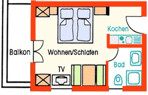Grundriss Ferienwohnung Nr. 2 (28 qm)