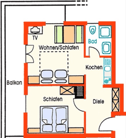 Grundriss Ferienwohnung Nr. 3 (48 qm)