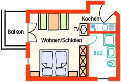 Grundriss Ferienwohnung Nr. 4 (26 qm)