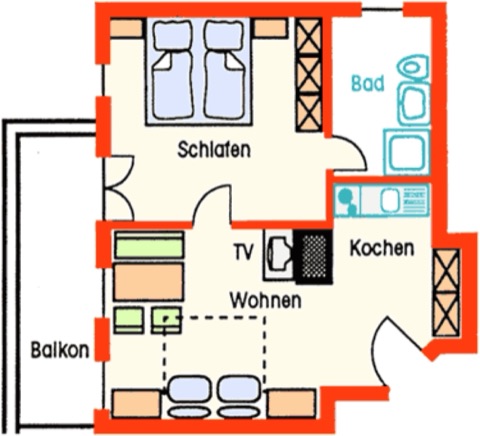 Grundriss Ferienwohnung Nr. 5 (42 qm)